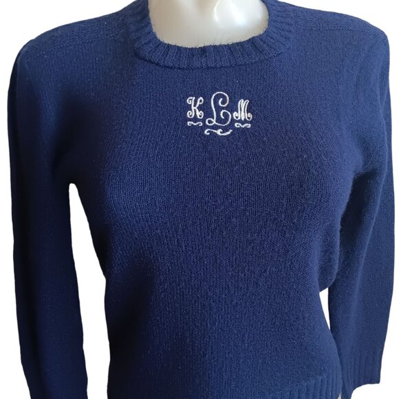 Women's Crewneck Sweater Small Vintage 70's Buttery Blue KLM Embroidered Logo - Picture 1 of 6
